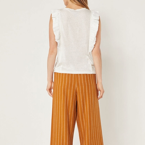 BCBGMaxAzria White Sleeveless Ruffle Top - Picture 3 of 5